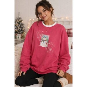 Vintage 90s Christmas Grandma Sweatshirt Womens 2X Pink Snowman Cozy Cottagecore